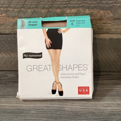 No Nonsense Great Shapes Pantyhose Size A Beige Mist Sheer Toe All Over Shaper